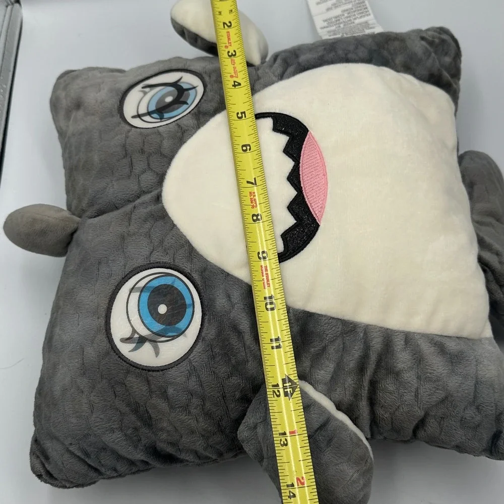 Hugfun Shark Plush Pillow Kids 14in Grey White Scaly Texture Soft Toy Cushion